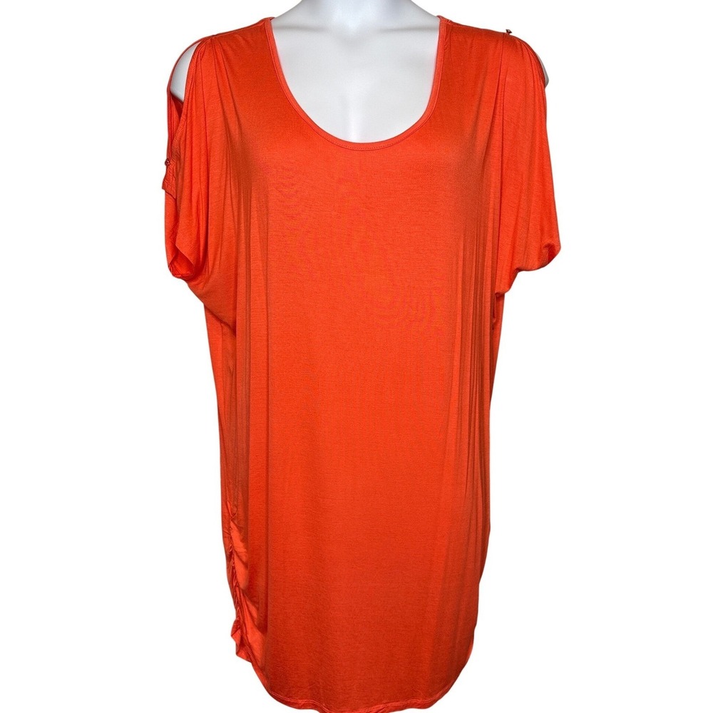 K.Jordan Womens Orange Cold Shoulder Tunic Top Sz‎ 2X Embellished Casual Flowy
